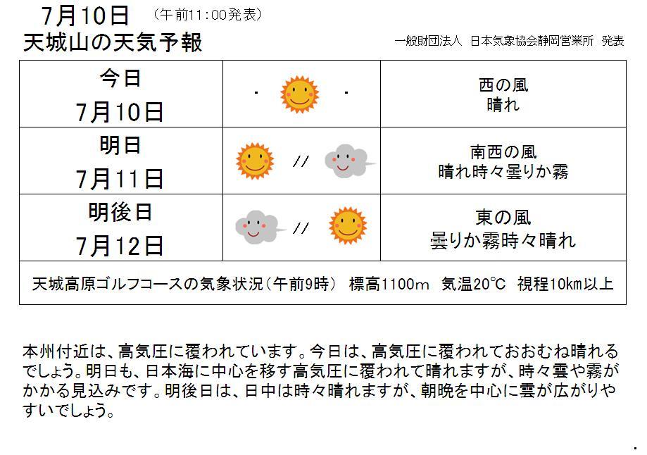 天城山の天気予報 ２０１６年7月10日 日 お天気ブログ 天城東急リゾート